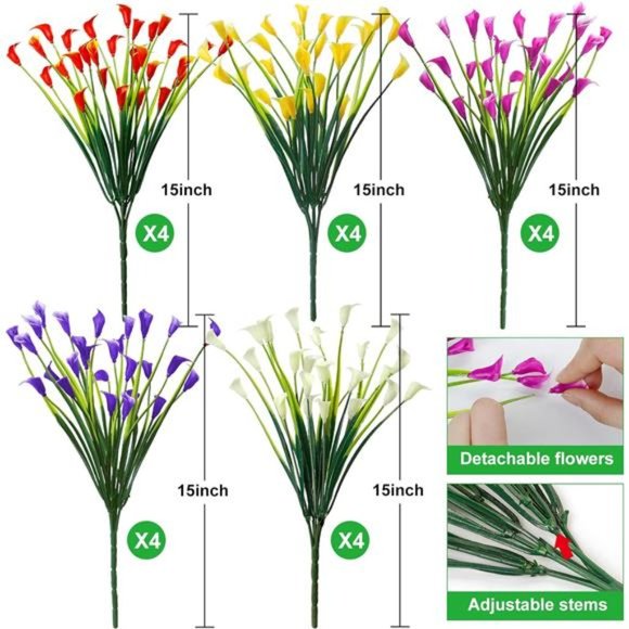 20Bundles Artificial Flowers for Outdoors Fake Calla Lily Flowers Plant, A-multi - Picture 2 of 7